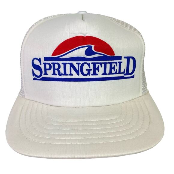 Springfield Vintage Trucker Hat Cap White 80s Retro Mesh Snap Back - Picture 1 of 7